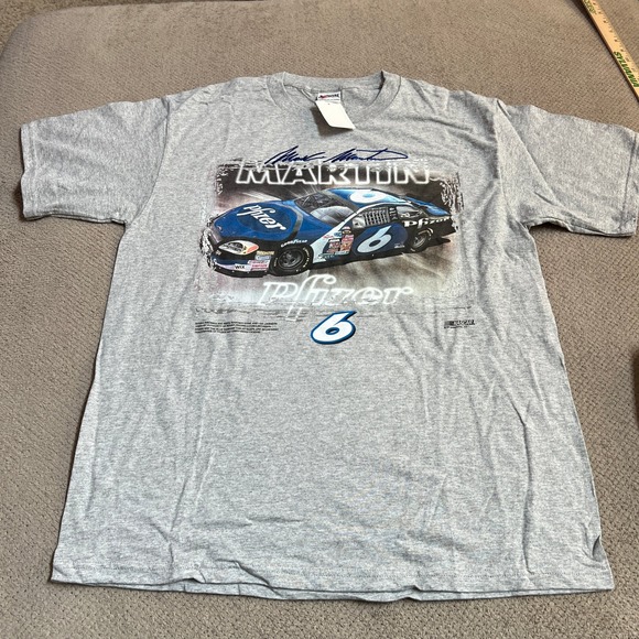 Vintage 2000s Mark Martin Pfizer Roush Racing Chase Authentics Gray T-Shirt‎ L